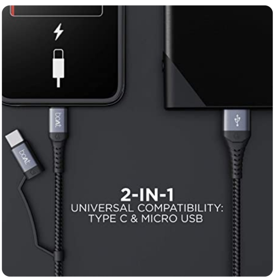 Boat Deuce USB 300 2 in 1 Type-C & Micro USB cable (CTG003)