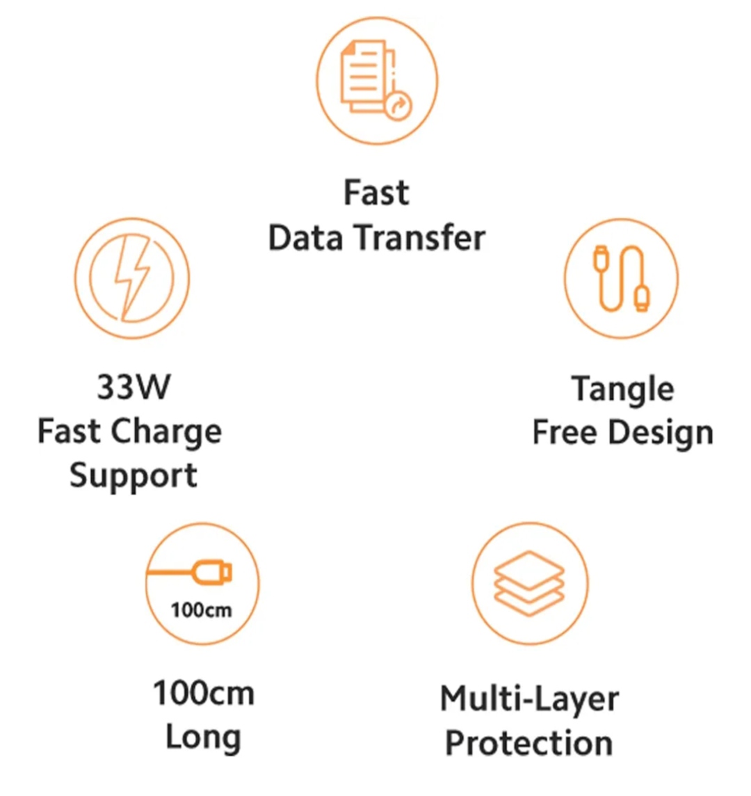 Mi Xiaomi 33W Fast Charging Cable USB C Quick Charge 4.0 Soniccharge Cord (CTG008)