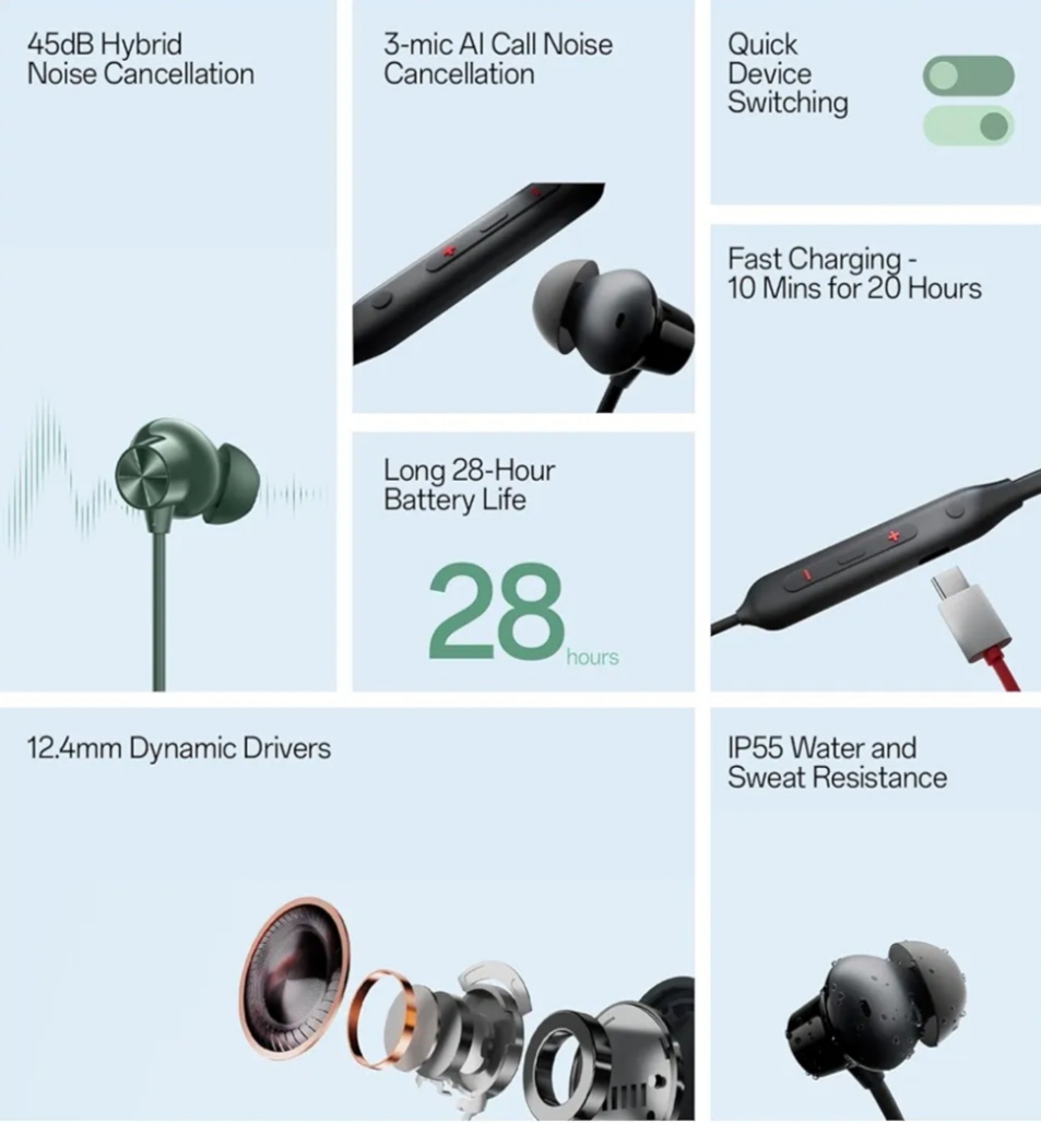 OnePlus Bullets Wireless Z2 ANC Bluetooth Neckband (CTG037)