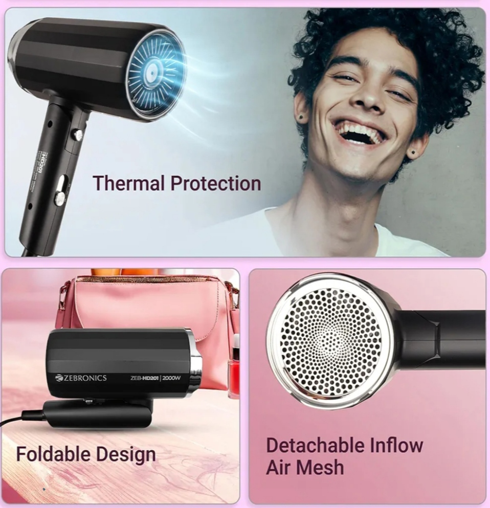ZEBRONICS HD201 Foldable Hair Dryer (CTG064)